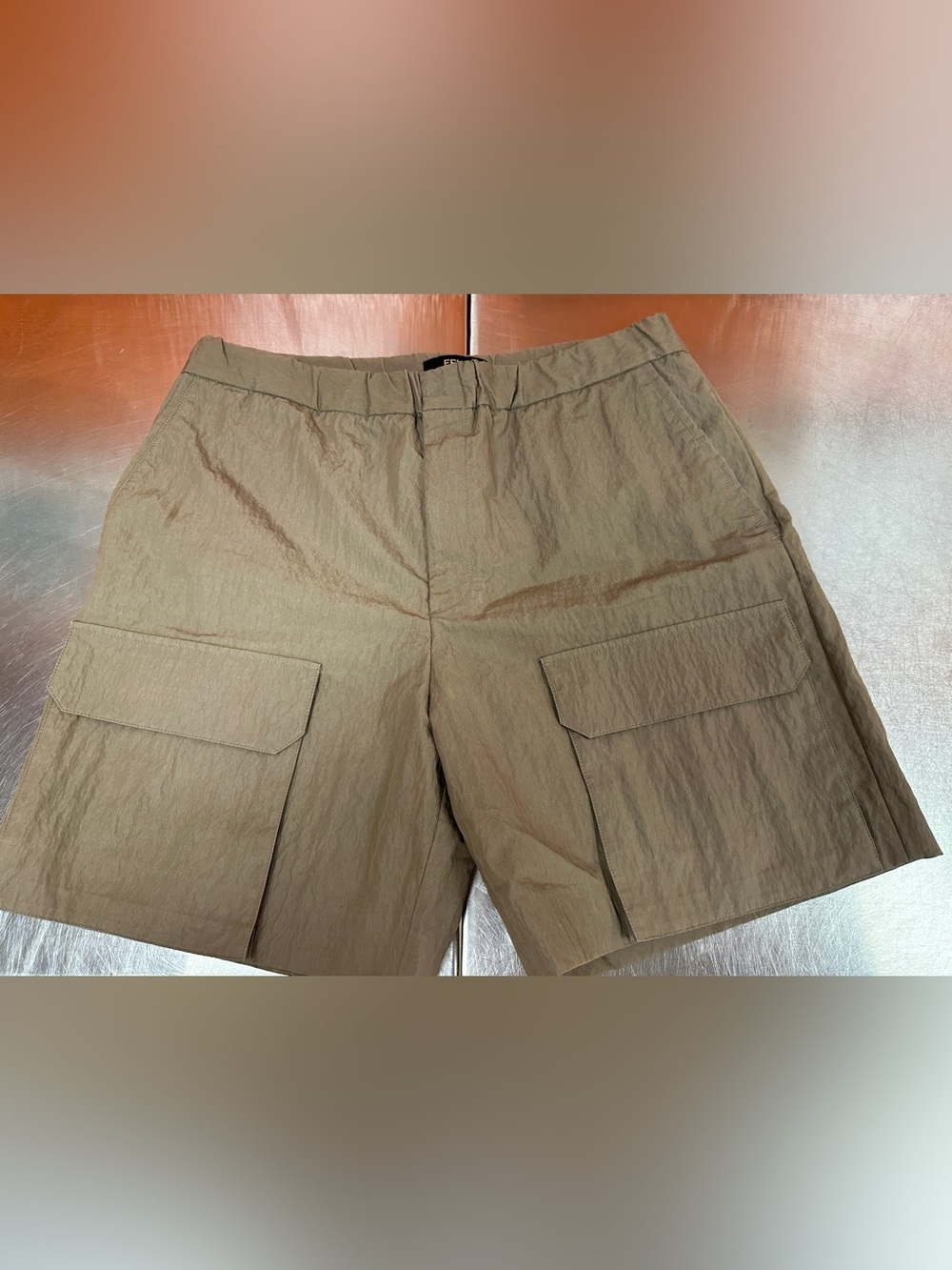 Fendi Roma Mens Paper Cotton Cargo Shorts IT 52 US L Khaki Brown FB0736⁠